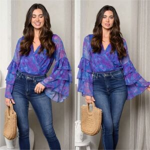 Watercolor Ruffle Sleeve Body Suit